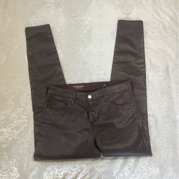 Adriano Goldschmied AG Farrah Skinny Leatherette High Rise Skinny Brown Size 31 - Picture 4 of 16